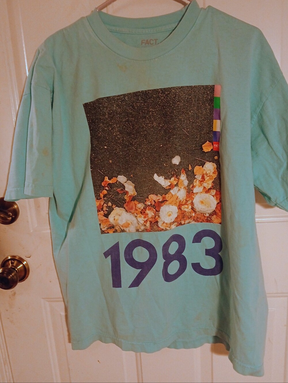 New ORDER MENS LARGE 1983 Graphic T SHIRT Light Aqua